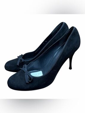 Stuart Weitzman size Heels 9M Pump Suede Leather Bow Black Stiletto Shoes